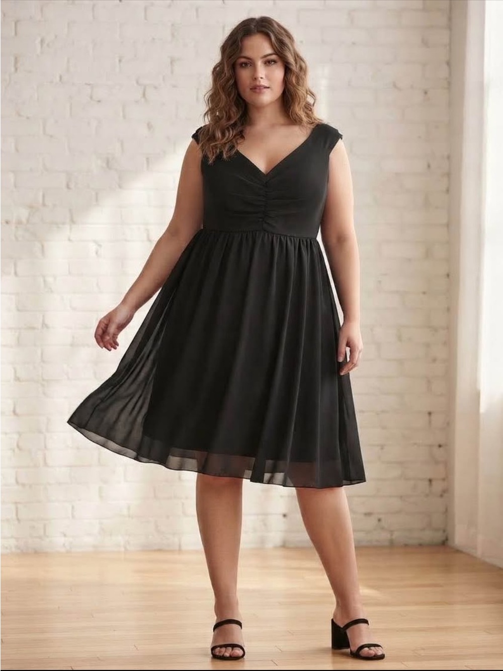 Plus Size Black V-Neck Midi Dress
